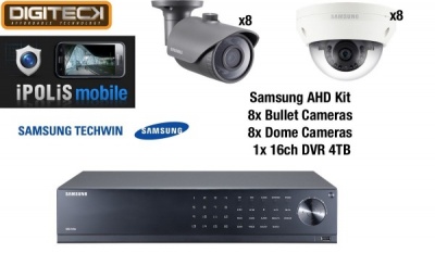 Samsung 16 Camera Dome & Bullet CCTV Kit & 16 Channel DVR AHD 1080p Plug&Play