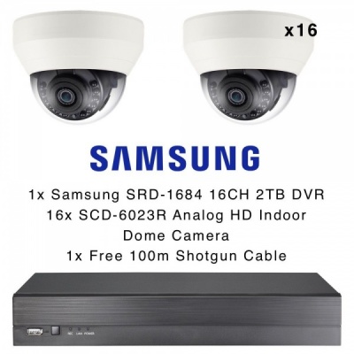 Samsung 16 Camera Dome Kit Analog HD 1080p Indoor & 2TB 16CH DVR Recorder CCTV