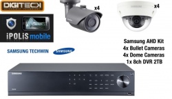Samsung 8 Camera Dome & Bullet CCTV Kit & 8 Channel DVR 2TB AHD 1080p Plug&Play