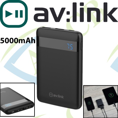 AV:Link Portable Power Bank with LED Display 5000mAh Dual USB Output Tough 5V 2A