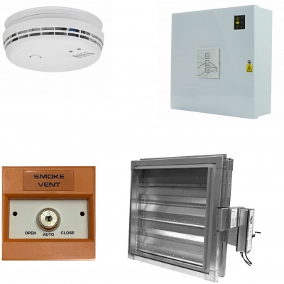 AOV Kit Corridor Louvred Window, Control Panel, Vent Key switch, A Smoke Alarm