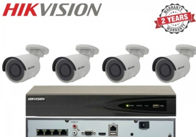 Hikvision 4x Mini Bullet 4MP CCTV Cameras Outdoor & 4CH Network Recorder 1TB Kit