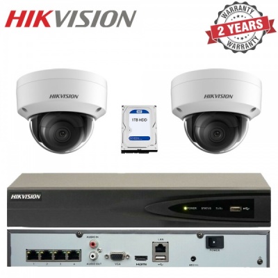 Hikvision 4 Channel NVR Recorder 1TB & 2x 4MP External IR PoE Dome CCTV Cameras