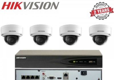 Hikvision 4x Outdoor 4MP IR Network Dome Surveillance Cameras & 4CH NVR Recorder