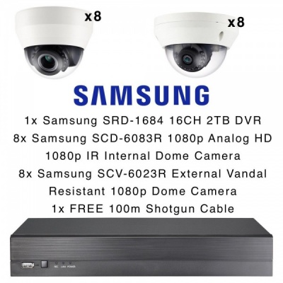 Samsung 16CH DVR 2TB HD 1080p 16x Dome Cameras Vandal Resistant Varifocal IR