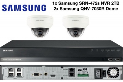 Samsung 4MP Vandal Res Network Dome Camera (x2) & 4CH NVR PoE 2TB CCTV Package