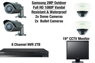 Samsung 4 Camera Outdoor Vandal-Resistant & Waterproof Dome & Bullet HD CCTV Kit