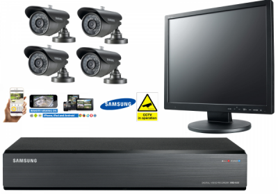 Samsung 4 Channel 500GB CCTV Kit Bullet Cameras Security Monitor High Resolution