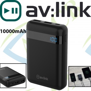 AV:Link Portable Power Bank LED Display 10000mAh Dual USB Output Tough 5V 2A