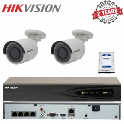 Hikvision 4CH NVR 1TB HDD 2x 4MP Mini Bullet Outdoor Surveillance CCTV Cameras