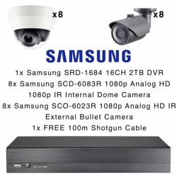Samsung 16CH DVR 2TB 8x Internal Dome 8x External Bullet CCTV Cameras 1080p HD