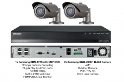Samsung 4MP Network HD 1080p 2 Bullet Camera's & 4CH PoE NVR 2TB CCTV Package