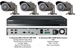Samsung 4MP Network HD 1080p 4 Bullet Camera's & 1x 4CH PoE NVR 2TB CCTV Package