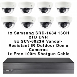 Samsung SRD-1684 2TB 16CH DVR & 8x SCV-6023R Vandal-Resistant Outdoor Dome CCTV