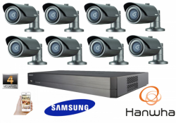 Samsung Hanwa 4MP CCTV Kit 1080P 8 Channel Network IP NVR PoE Bullet Security